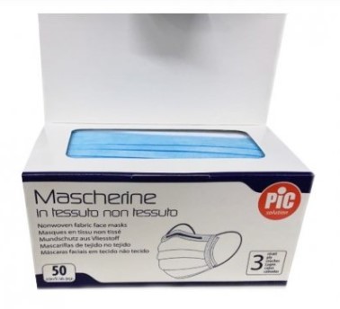 Mascherina chirurgica adulti PIC - colore celeste - confezione da 50 pezzi